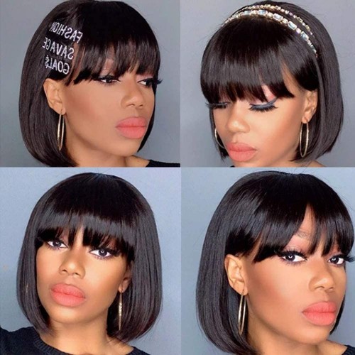 Brazilian Hair Double Drawn Straight Bob Wig With Bang  | Human Hair Wig | Lace Front
